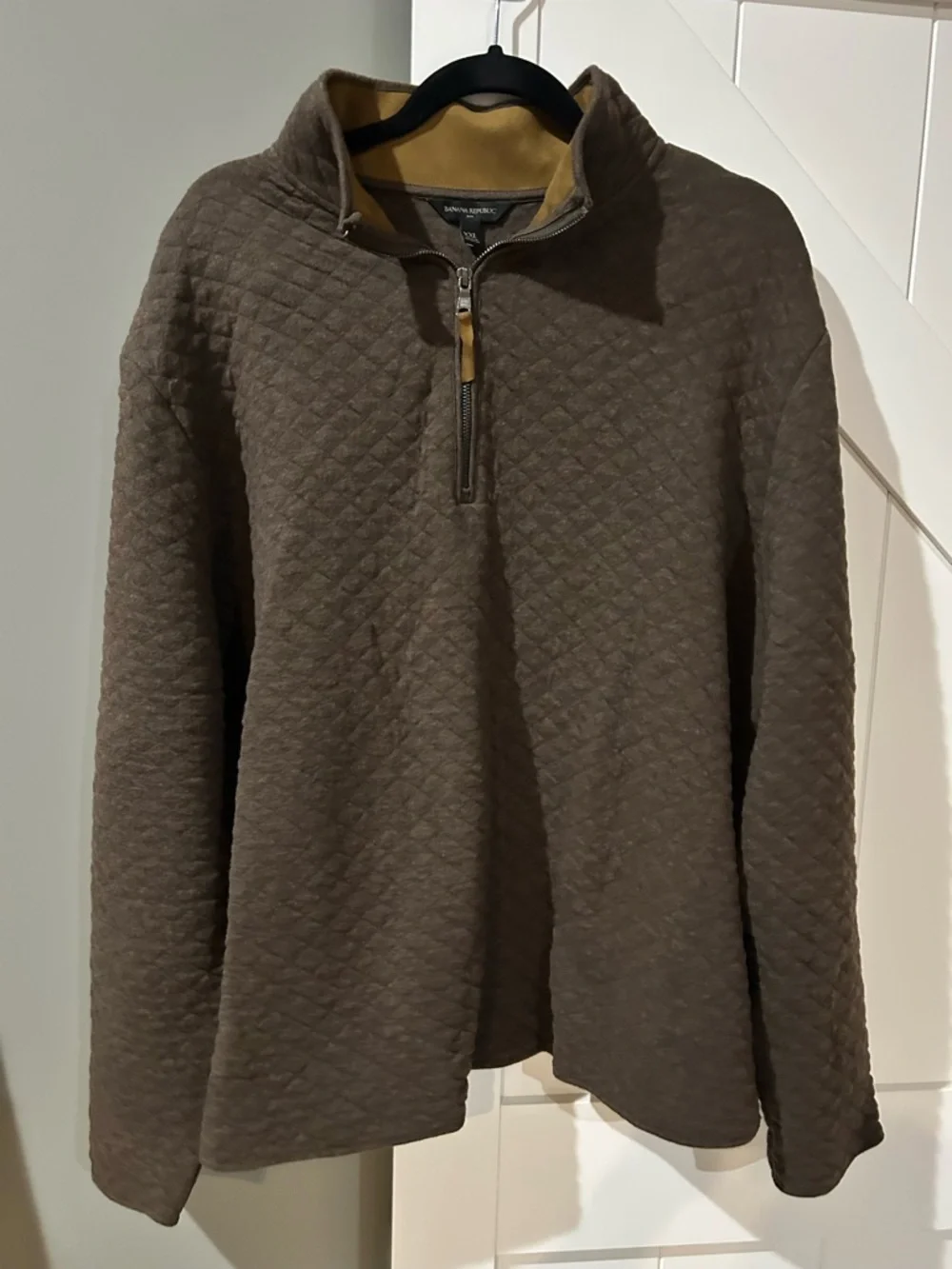 Banana Republic Quilted Half-Zip Sweater in Brown with Tan Trim